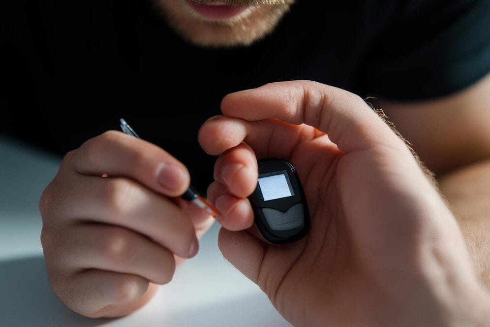 Test de glycémie illustrant l'importance de l'équilibre glycémique, soutenu par Glucavit.